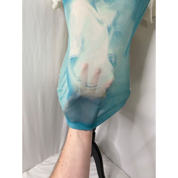 Womens Large Shirt Zara Basics Collection Blue White See Through Negative Print - Picture 3 of 11